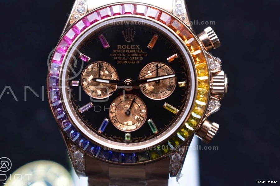 Crystal RG Classic Best YG Black Edition TWF on 116595RBOW A Bracelet Daytona 428 Rainbow Dial 0512